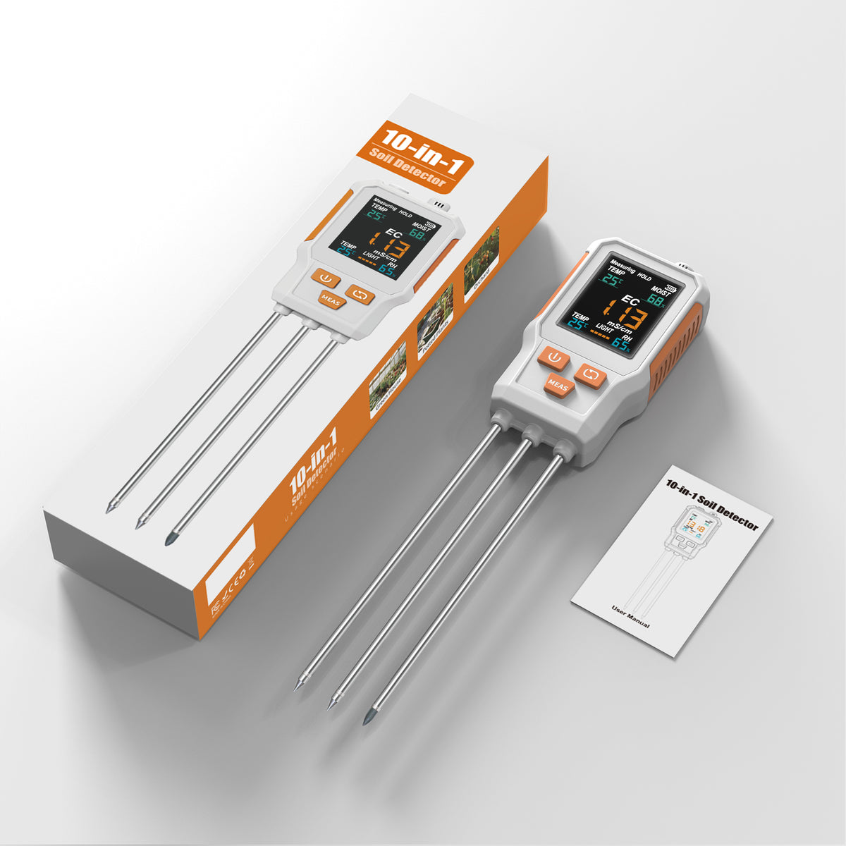 10‑in‑1 Digital Soil Tester, Color‑Screen Soil PH/EC/Fertility/N/P/K, Soil Temperature, Moisture, Light, Air Humidity & Temperature Multiparameter Soil Detector Yieryi