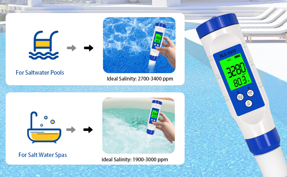YIYEGO Misuratore pH Acqua Digitale, 5-In-1 TDS EC Salinità Temp pH Tester  con ACT, Phmetro Impermeabile IP67, Misuratore Salinità Acqua per sale da  piscina : : Commercio, Industria e Scienza