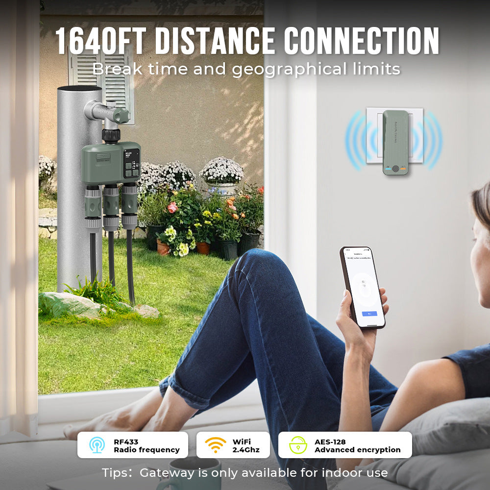 RF Wireless Three Outlets Irrigation Timer Weather-Sensitive Automatic Irrigation Controller 500meters Distance Connection APP Controlled Smart Garden Watering System Yieryi