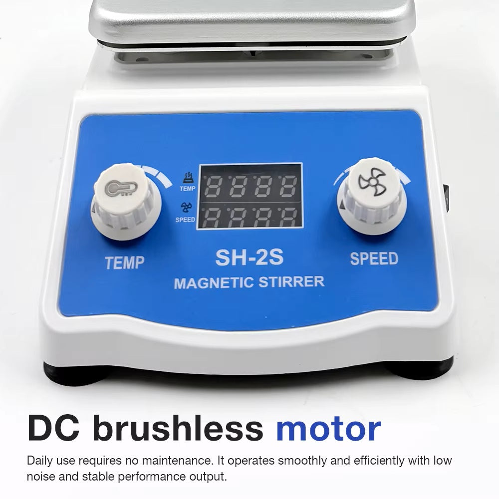 SH‑2S Digital Hotplate Magnetic Stirrer With Temperature Probe & Stainless‑Steel Support Stand, 2L Capacity, Heating & Stirring Laboratory Mixer for Reagent & Solution Mixing Yieryi