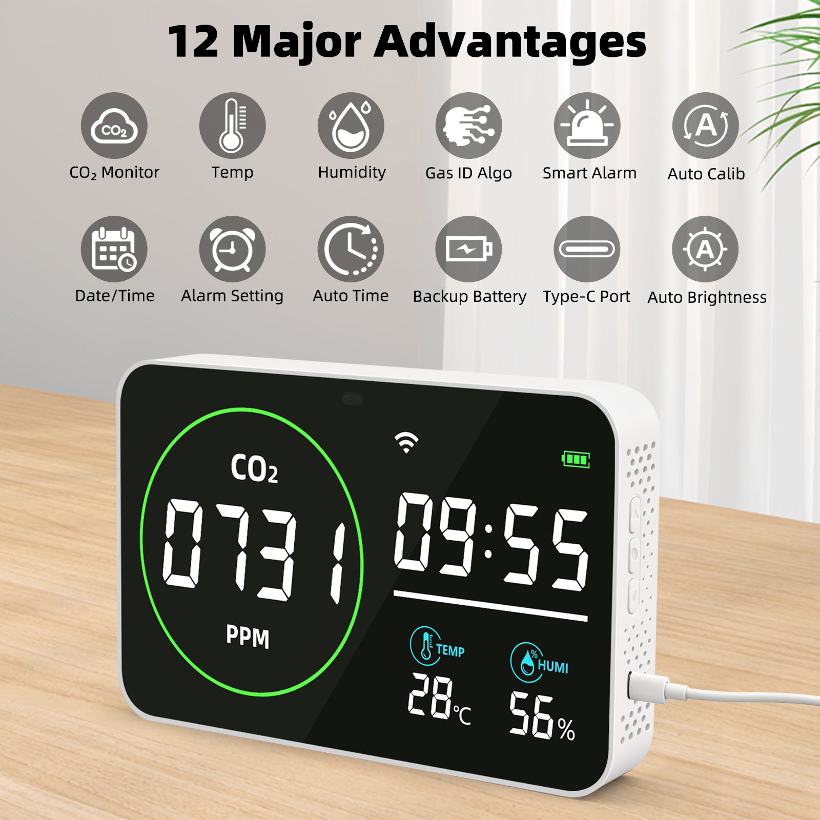 Smart Air Quality Monitor 10" HD Display · Tri-Color Alert System · Real-Time CO₂ Tracking Yieryi