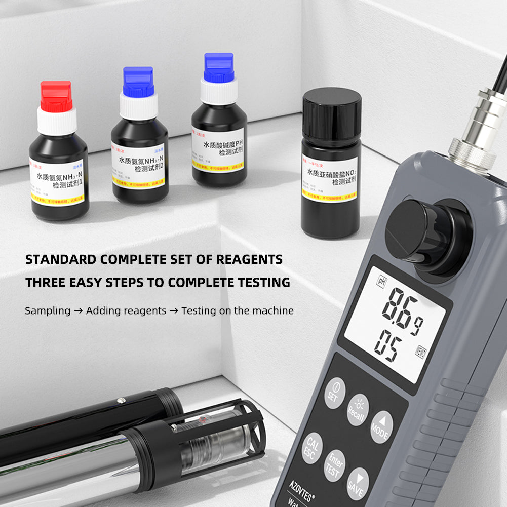 YIERYI AE86061 Portable 5-in-1 Water Quality Analyzer pH / DO / Ammonia / Nitrite / Temperature Meter Water Tester for Aquaculture & Environmental Monitoring Yieryi