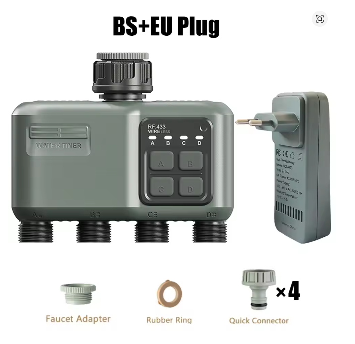 Smart 4-Zone WiFi + RF Water Timer, IPX5 Waterproof Outdoor Irrigation System with 500m Long Range, App Control for Garden Lawn Sprinkler Yieryi