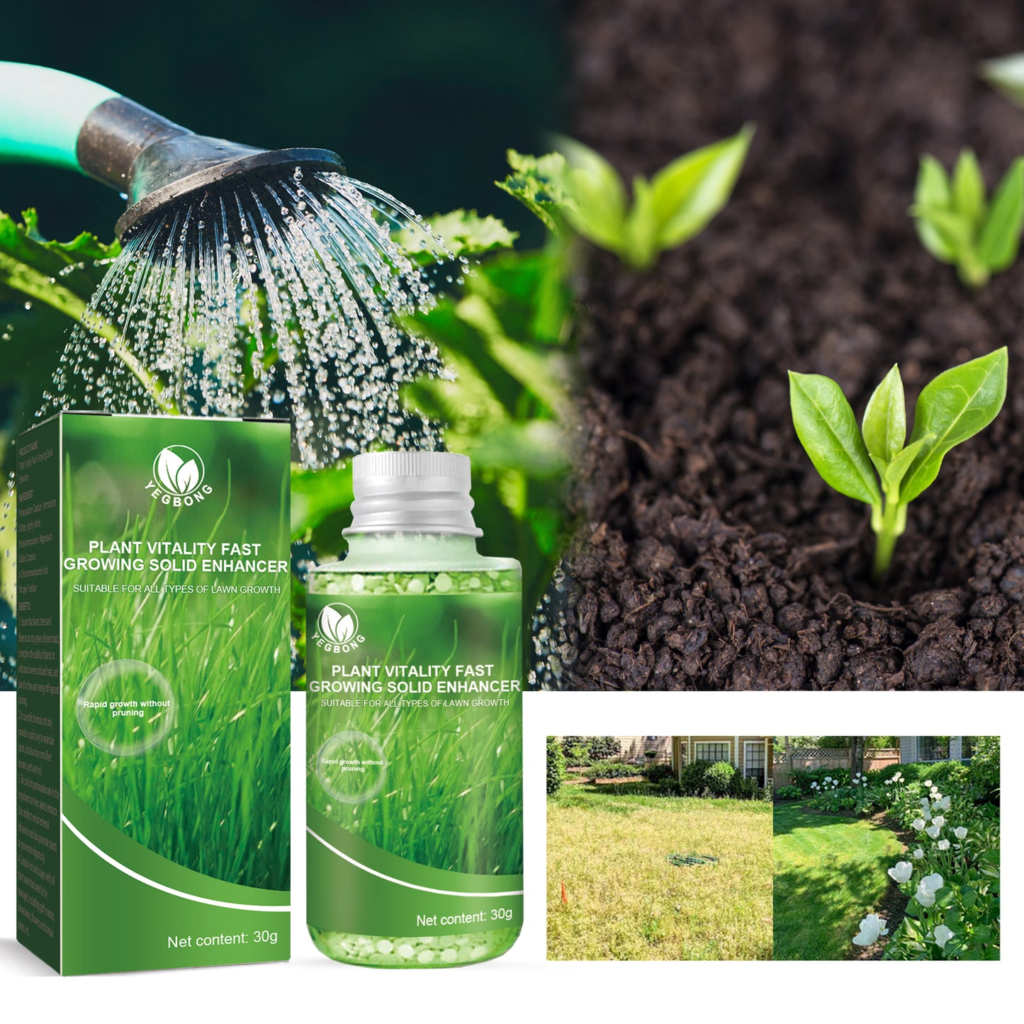 Plant Vitality Fast Growing Solid Enhancer 30G - Organic Fertilizer for Lawn, Potted Plants, Flowers & Root Growth Booster