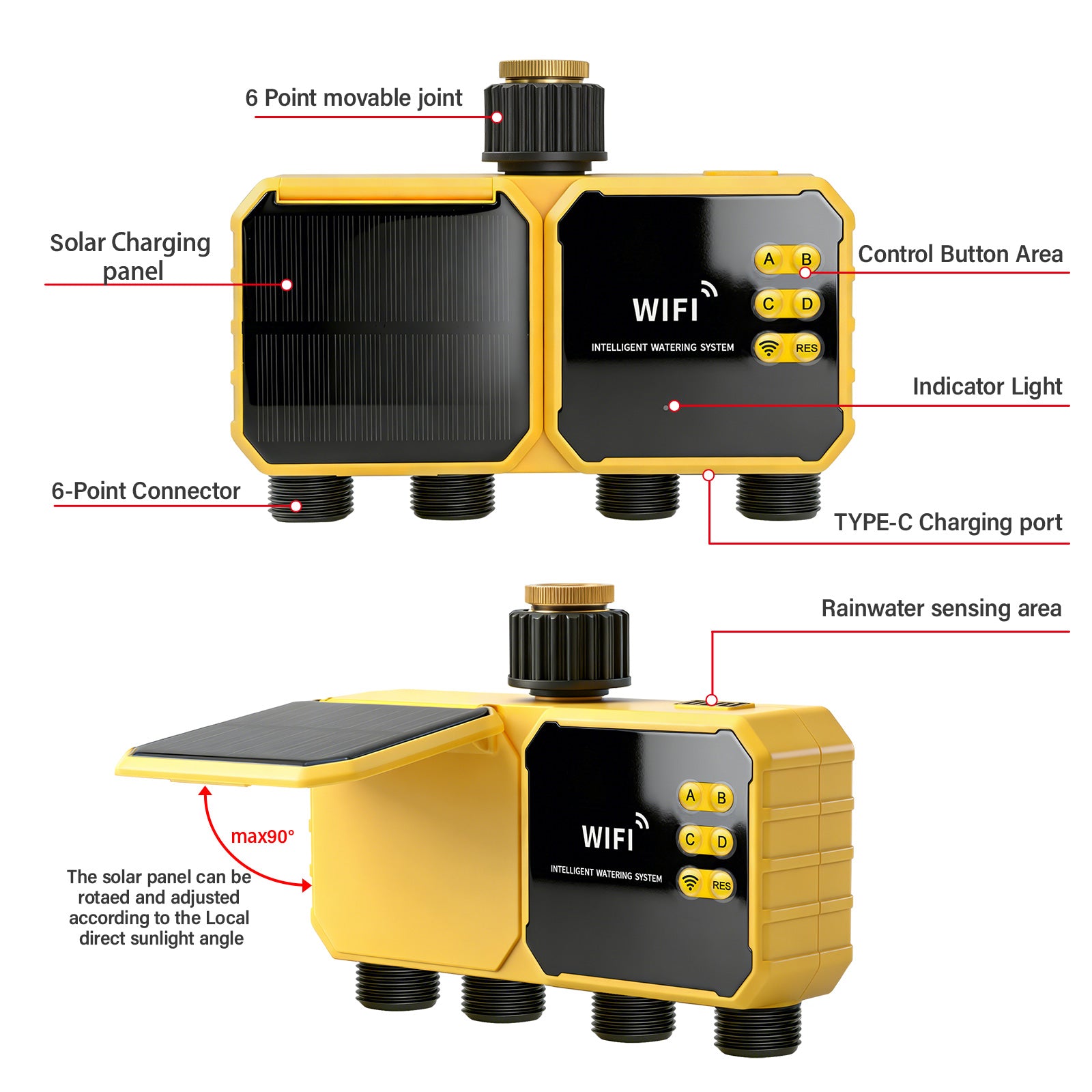 YIERYI Solar-Powered Smart Water Valve Controller with WiFi & Rain Sensor Yieryi