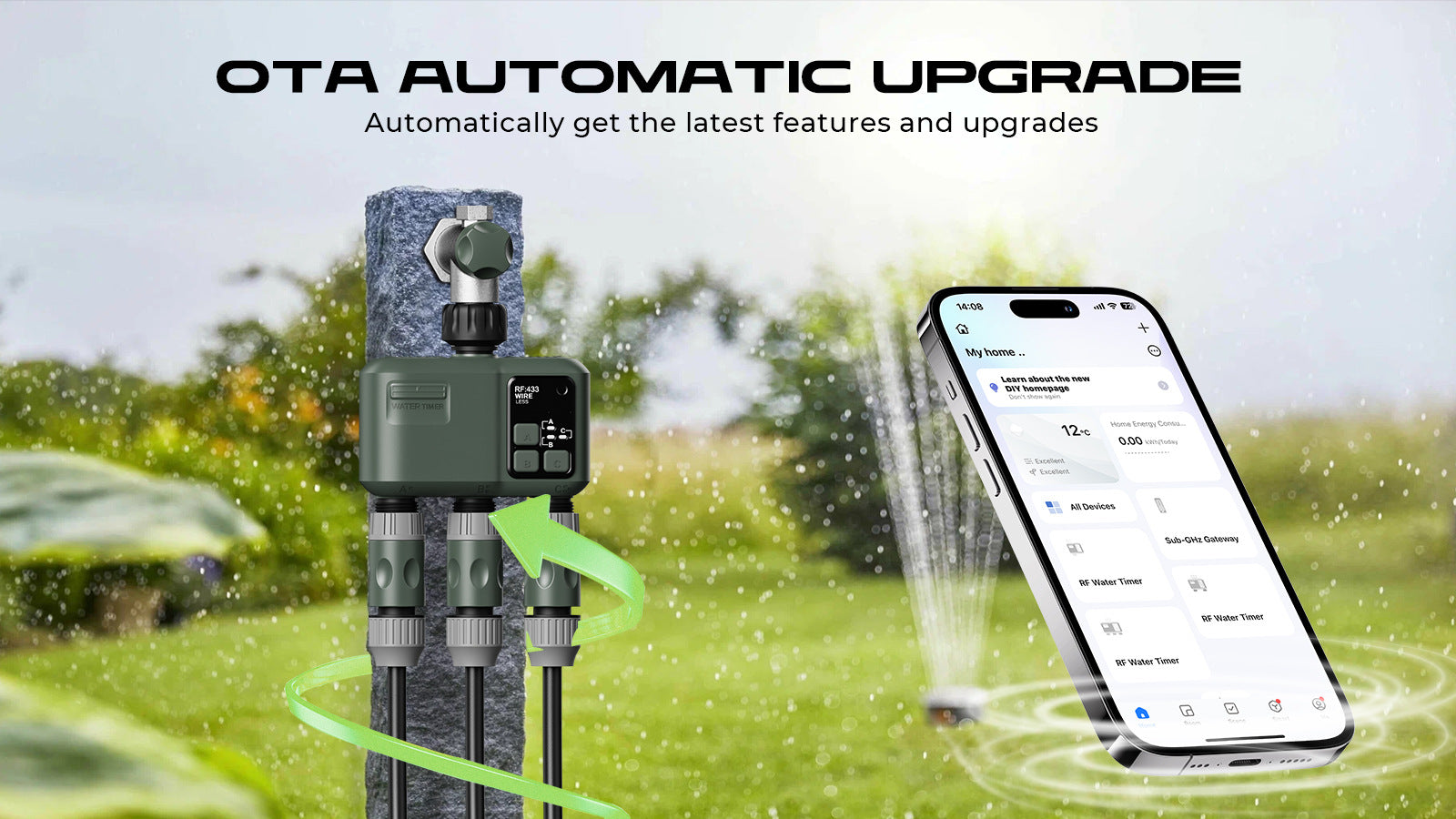 RF Wireless Three Outlets Irrigation Timer Weather-Sensitive Automatic Irrigation Controller 500meters Distance Connection APP Controlled Smart Garden Watering System Yieryi