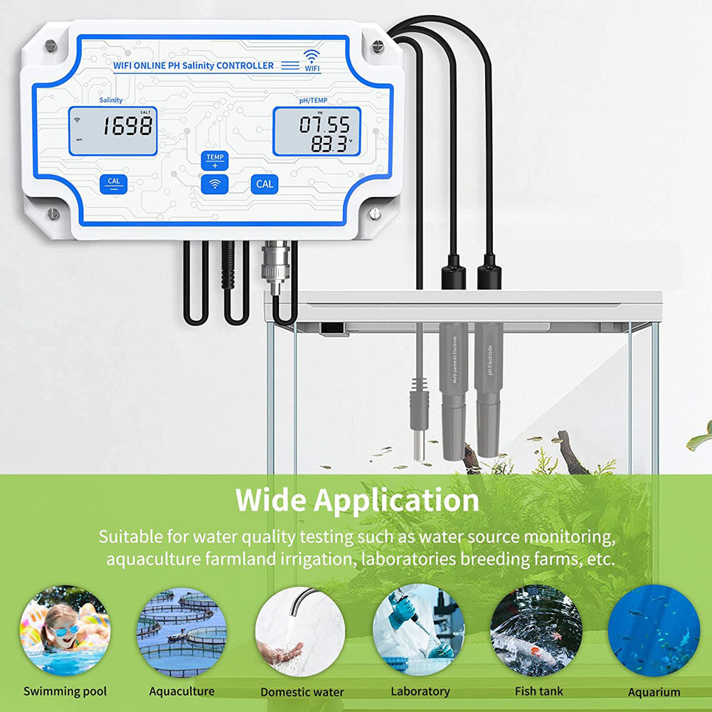 YIERYI Smart pH Meter, Seawater Salinity Tester, pH/Salt/Temp Tester for Fish Tank Aquariums Aquaculture