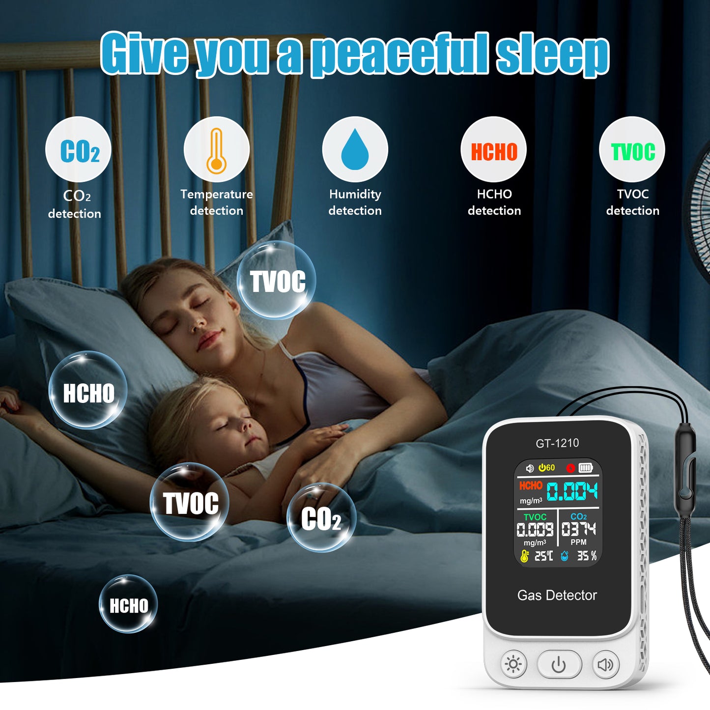 5‑in‑1 HCHO TVOC CO Temp Humidity Air Quality Gas Detector Yieryi