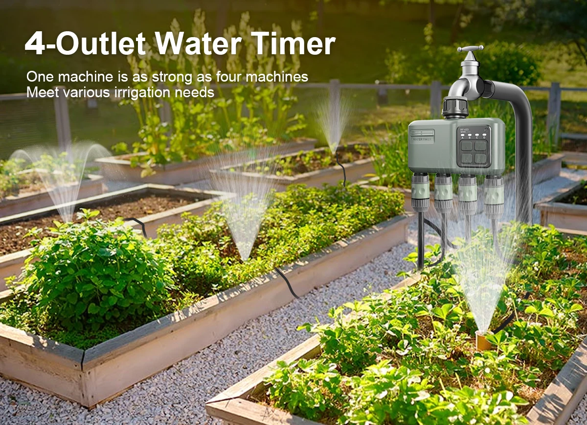 Smart 4-Zone WiFi + RF Water Timer, IPX5 Waterproof Outdoor Irrigation System with 500m Long Range, App Control for Garden Lawn Sprinkler Yieryi