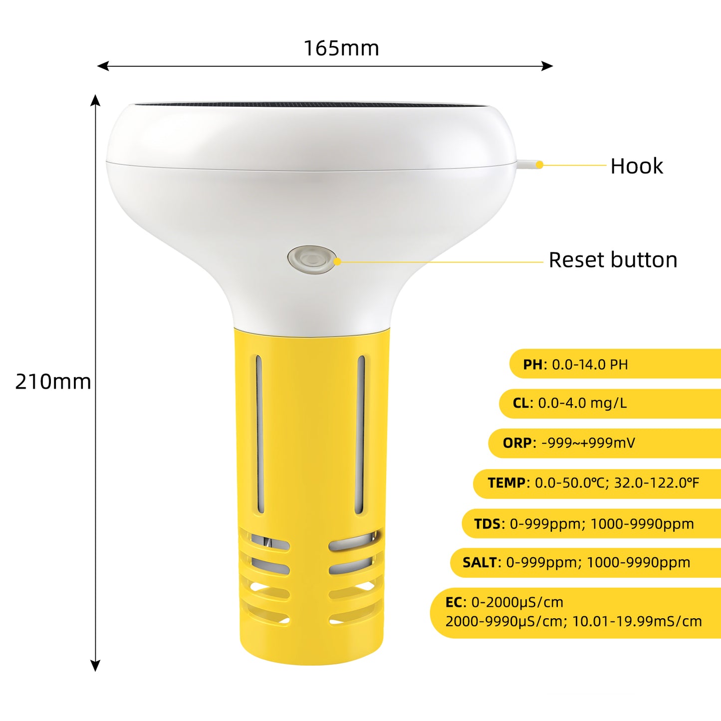 YIERYI Tuya zigbee APP controller Floating/Solar Water Quality Monitor WIFI 7-in-1 Smart Pool Monitor measuring pH, chlorine, ORP, temperature, TDS, salt, and EC Yieryi