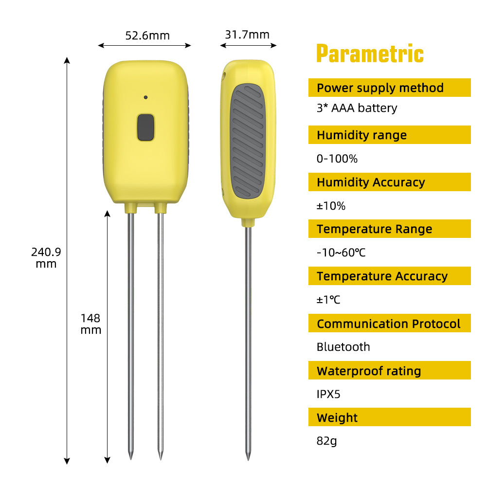 Smart Soil Monitor with Bluetooth - Accurate Soil Moisture and Temperature Sensor for Plant Care