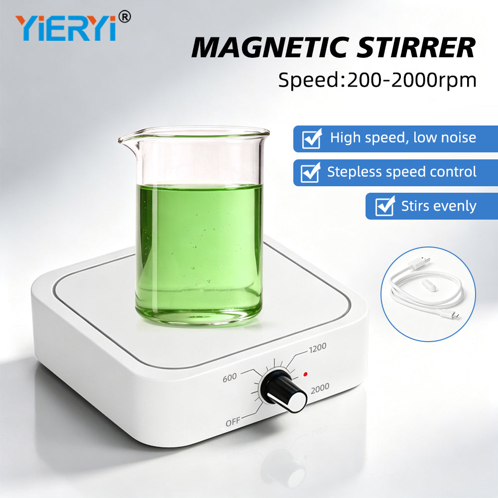 Mini Magnetic Stirrer, USB‑Charged Portable Liquid Mixer, Adjustable Speed 200‑2000 RPM, 1.0‑1.5L Capacity, Low‑Voltage Lab Magnetic Mixing Equipment Yieryi
