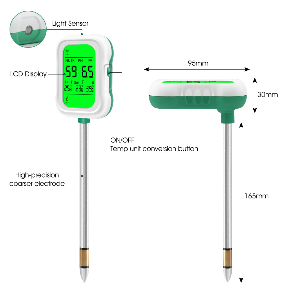 Yieryi 7-in-1 Soil Tester for Gardening & Farming | Monitor Soil pH, Moisture, Fertility, Temperature, Light & Humidity