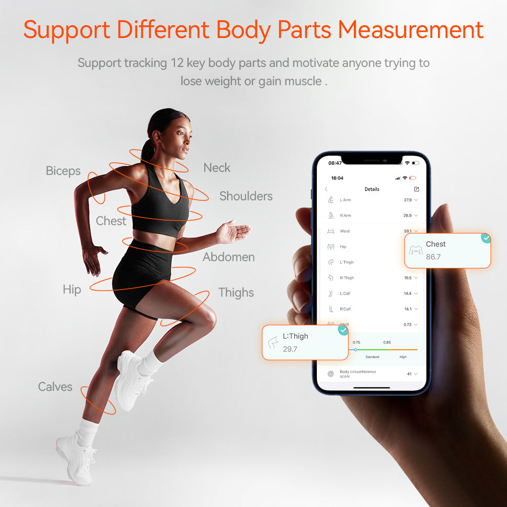 Smart Digital Body Tape Measure with App Sync 12-Part Circumference Tracker, Rechargeable, 0.1cm Precision, Fitdays+ Compatible