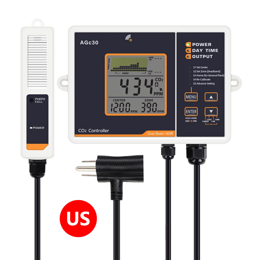 AGc30 CO2 Monitor Dual NDIR Sensor 0-5000ppm Auto Mode Day/Night for Greenhouse & Lab