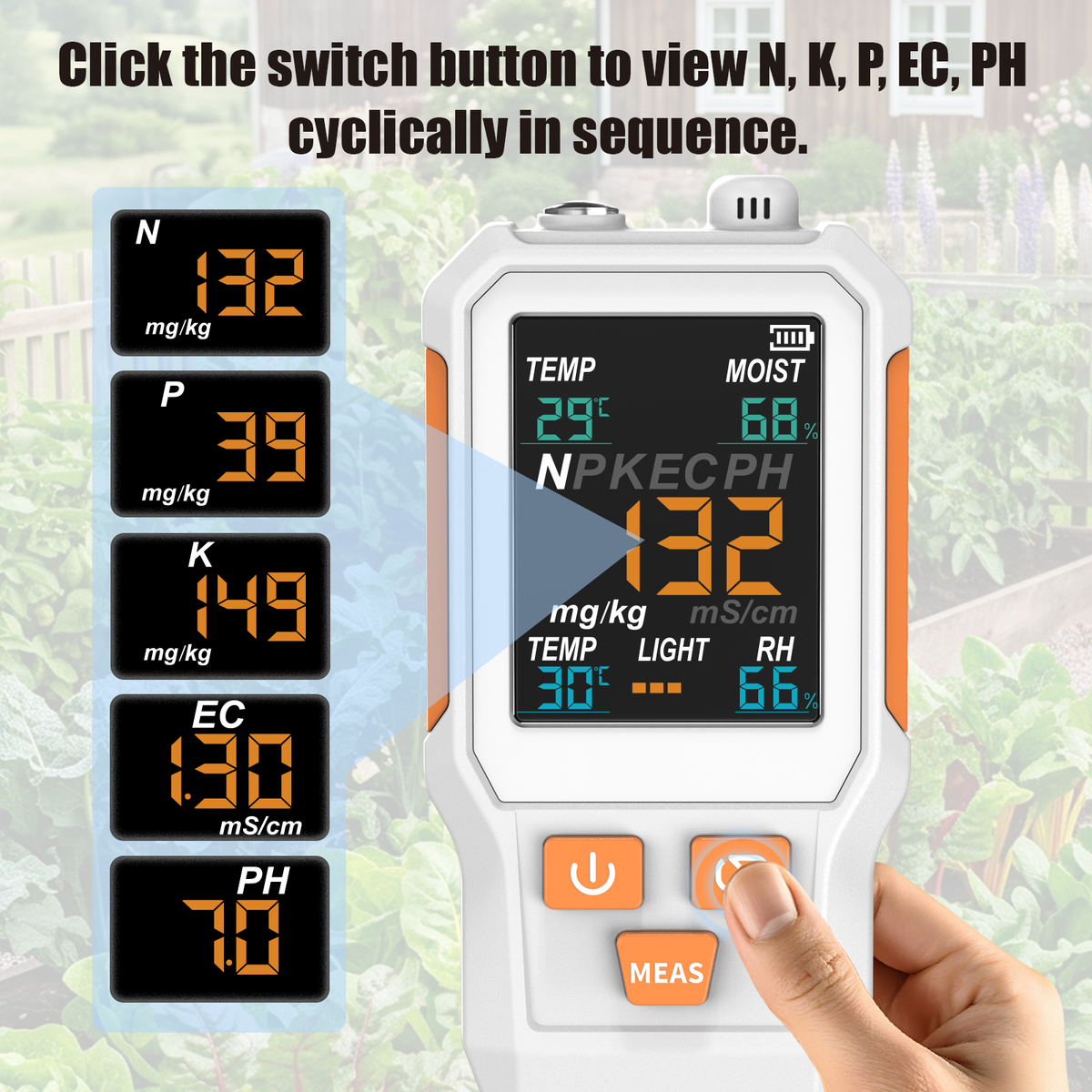 10‑in‑1 Digital Soil Tester, Color‑Screen Soil PH/EC/Fertility/N/P/K, Soil Temperature, Moisture, Light, Air Humidity & Temperature Multiparameter Soil Detector Yieryi