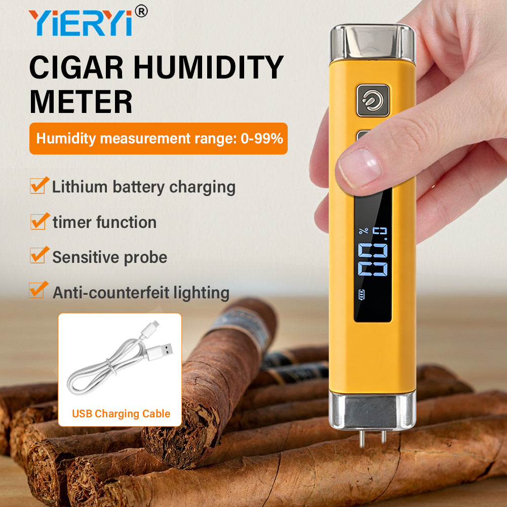 Digital Cigar Hygrometer, USB Pocket Cigar Humidity Detector, LCD Probe Digital Smoking Humidity Density Tester Yieryi