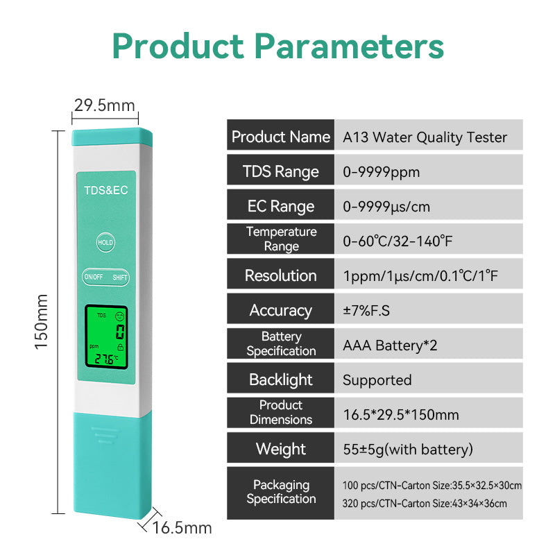 A13 Water Quality Tester:3 In 1 Tds/EC/ Drinking Meter for Comprehensive Water Analysis Yieryi