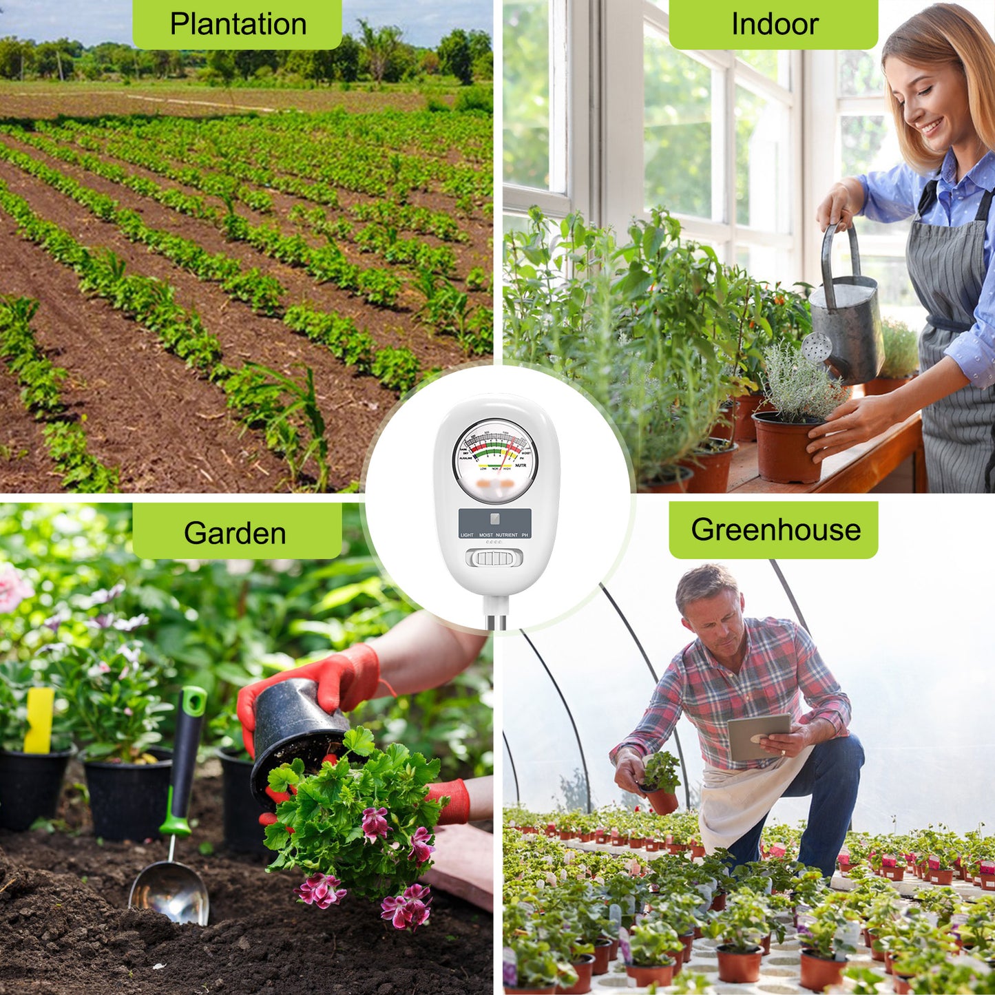 Soil Moisture Meter,4-in-1 Soil Ph Meter, Soil Tester for Moisture,  Light,Nutrients, pH,Soil Ph Test Kit, Great for Garden, Lawn, Farm, Indoor  