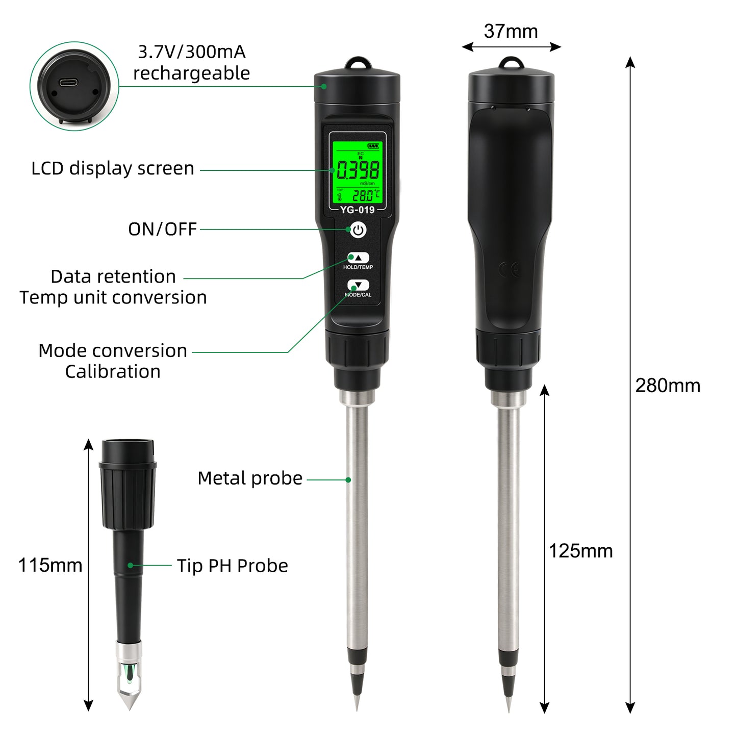 Soil Tester for PH, Nitrogen, Phosphorus, Potassium, EC, Fertility, Temperature &amp; Soil Moisture Yieryi