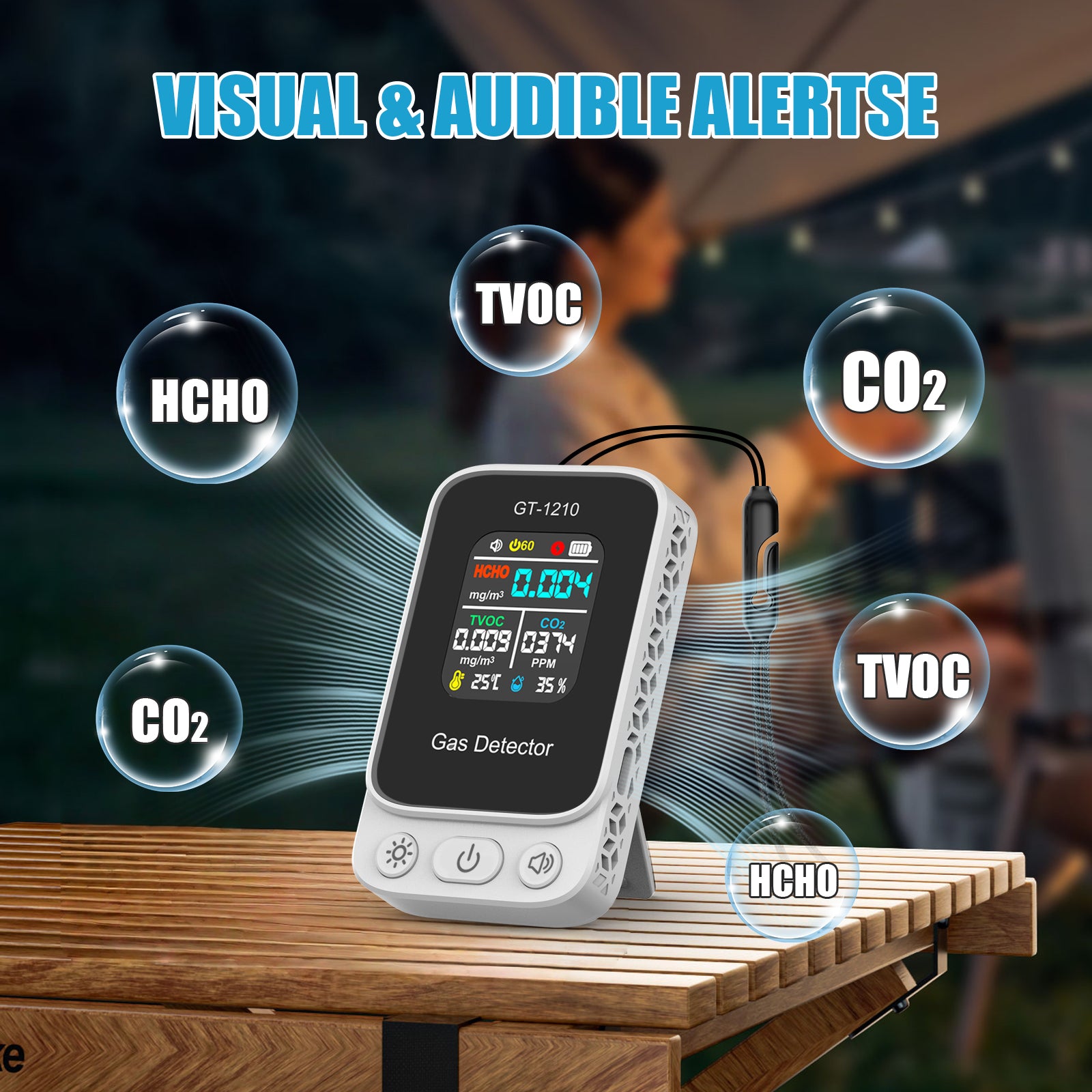 5‑in‑1 HCHO TVOC CO Temp Humidity Air Quality Gas Detector Yieryi