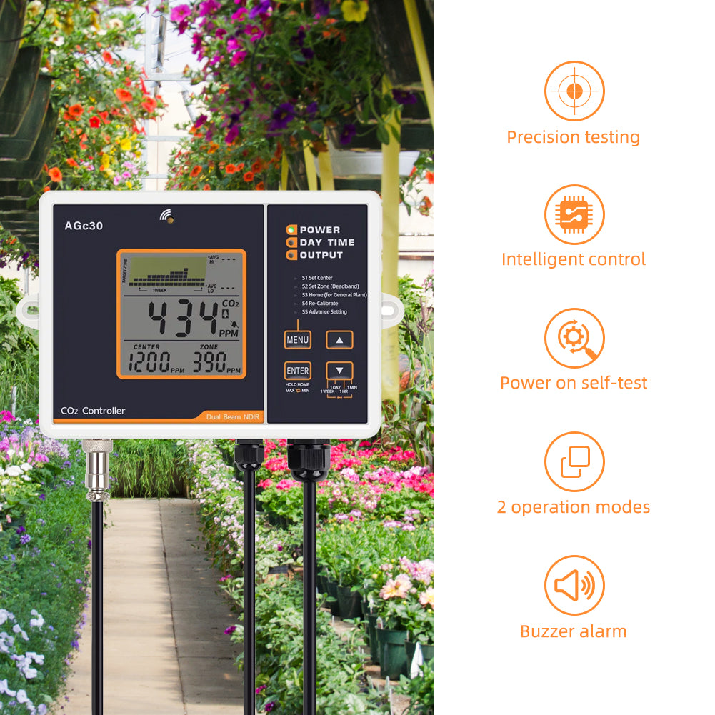 AGc30 CO2 Monitor Dual NDIR Sensor 0-5000ppm Auto Mode Day/Night for Greenhouse & Lab