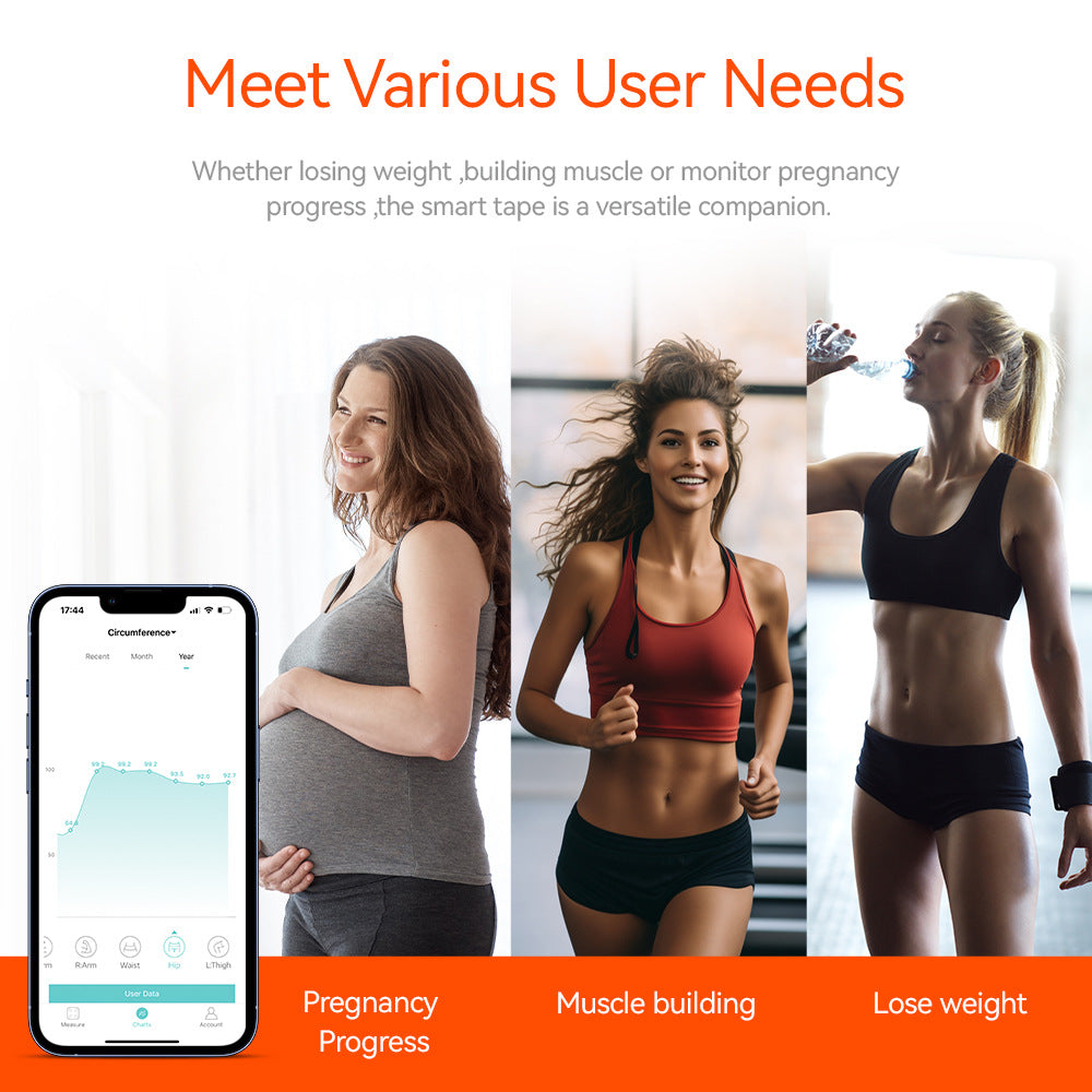 Smart Digital Body Tape Measure with App Sync 12-Part Circumference Tracker, Rechargeable, 0.1cm Precision, Fitdays+ Compatible