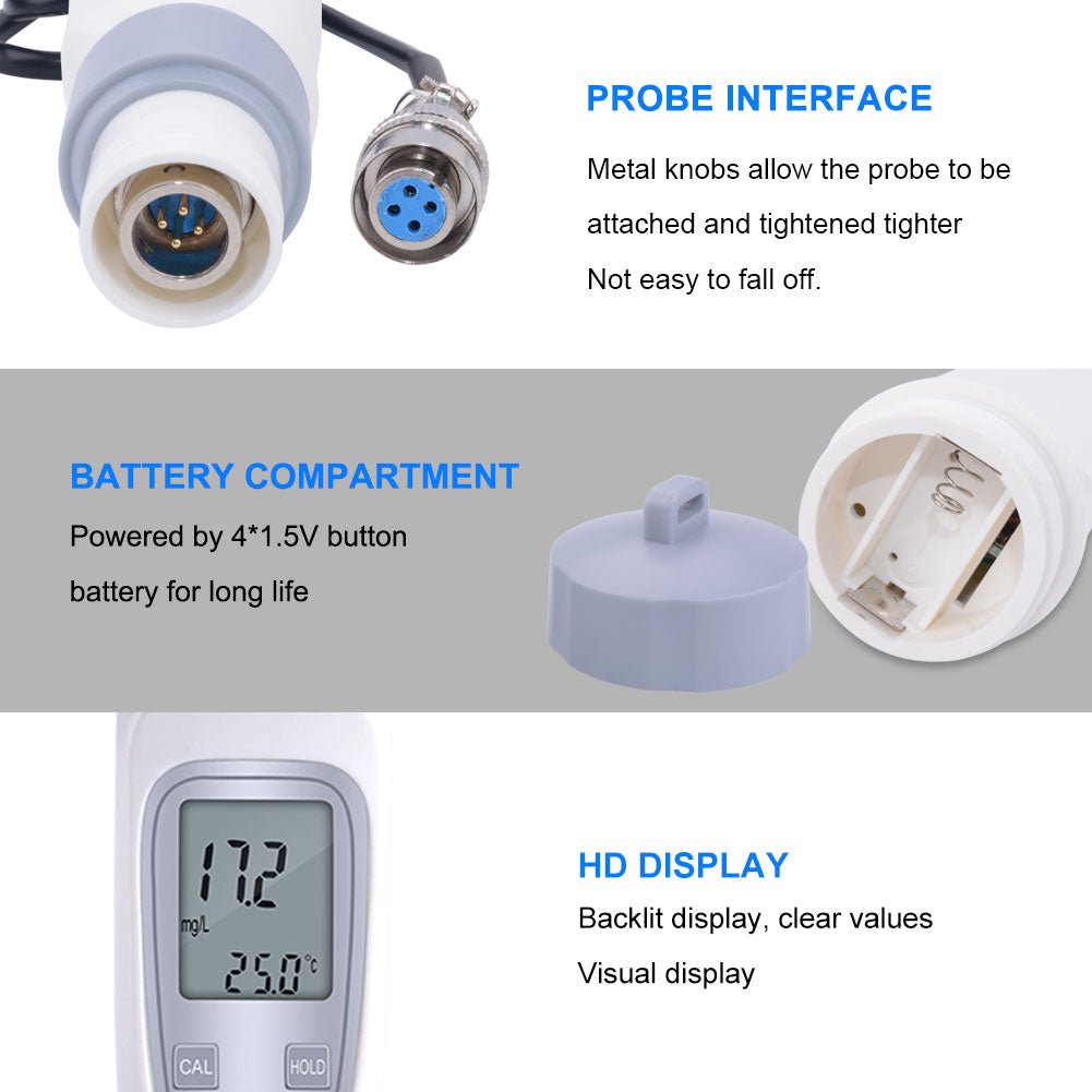 YIERYI Dissolved Oxygen Meter with DO Probe, DO Meter Water Quality Monitor, 0.0-20.0mg/L ±0.3mg/L