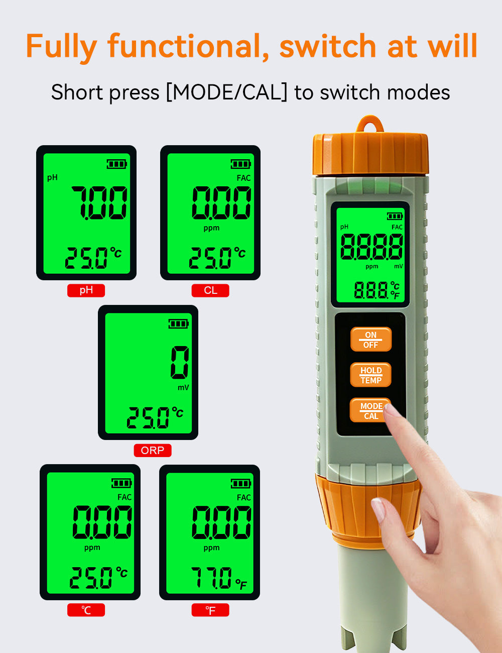 CL‑X41 Multi‑Functional Water Quality Tester Pen 4‑in‑1 Water Analyzer for pH Free Chlorine CL ORP and Temperature Yieryi