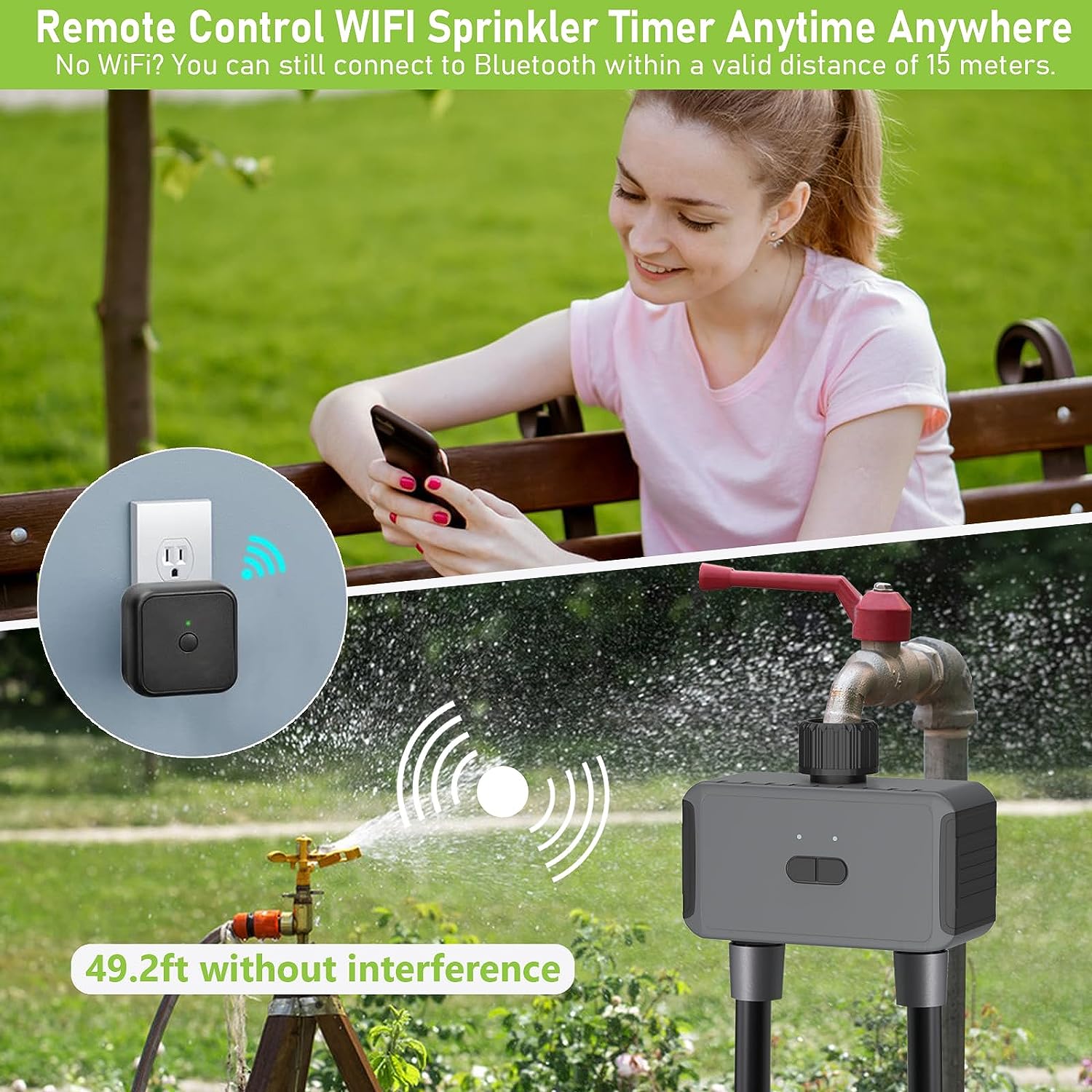 Outdoor Garden Faucet WiFi Sprinkler Timer 2 Zone Water Hose Timer 2 Outlet