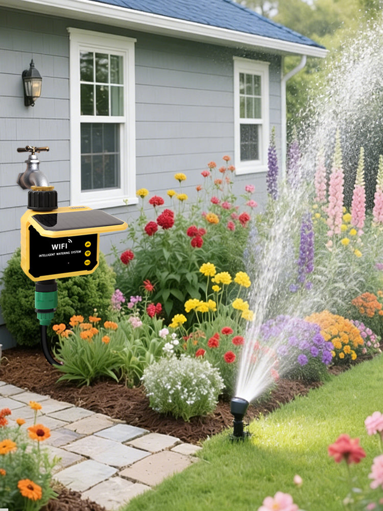 WiFi Solar Water Valve Flow Controller - Smart Irrigation Timer with Rain Sensor & USB Backup for Garden, Balcony, and Drip Irrigation Systems Yieryi