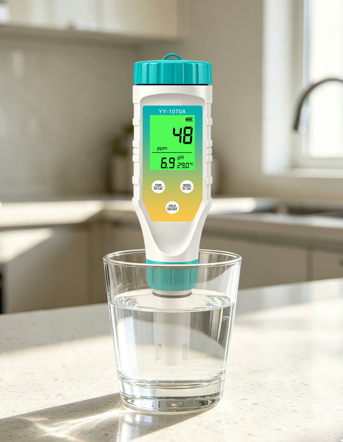 YY1070A 7-in-1 Water Quality Test Pen, Measures pH / Salinity / ORP / TDS / EC / Chlorine / Temp, Simultaneous Display, Green Backlight LCD Yieryi