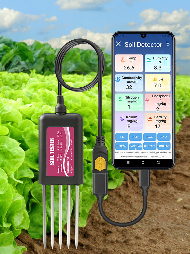 YIERYI 8-in-1 USB Soil Tester with Real-Time Monitoring: pH, Moisture, NPK, EC, Temperature & Fertility Sensor for Android/HarmonyOS Yieryi