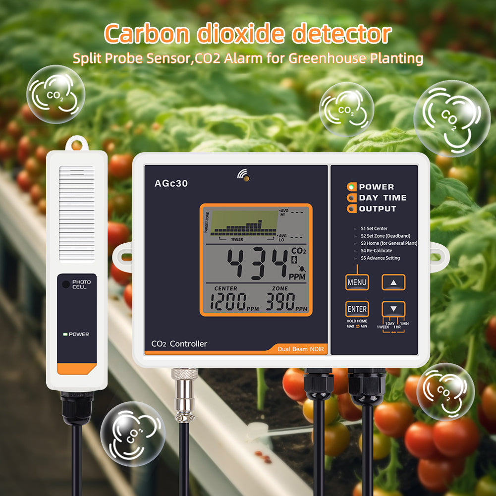 AGc30 CO2 Monitor Dual NDIR Sensor 0-5000ppm Auto Mode Day/Night for Greenhouse & Lab