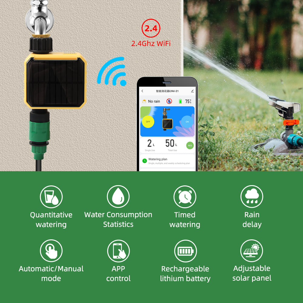 WiFi Solar Water Valve Flow Controller - Smart Irrigation Timer with Rain Sensor & USB Backup for Garden, Balcony, and Drip Irrigation Systems Yieryi