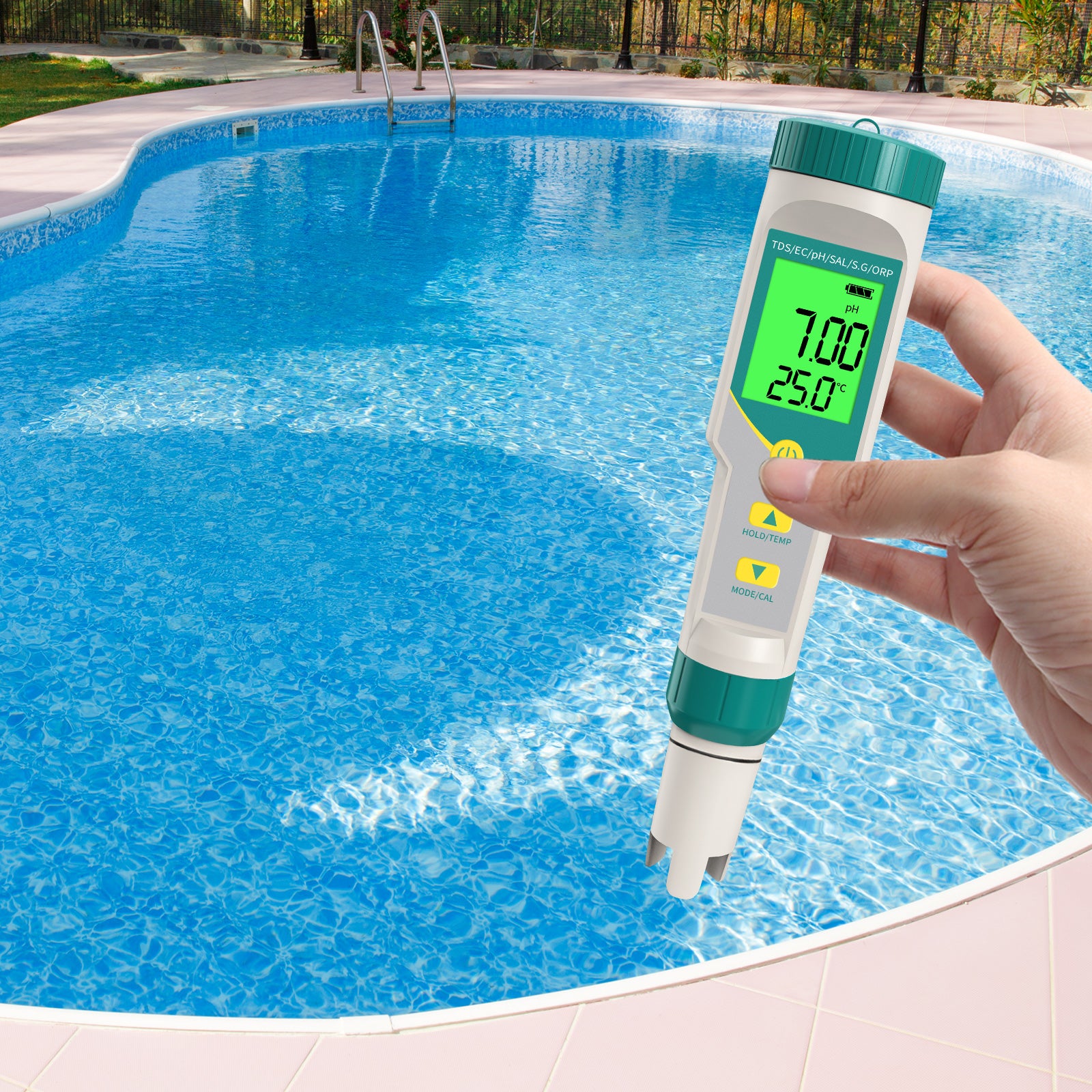 YIERYI 7-in-1 Waterproof Digital Water Quality Tester pH/EC/TDS/Salinity/S.G./ORP Meter for drinking water, aquariums, and hydroponics. Yieryi