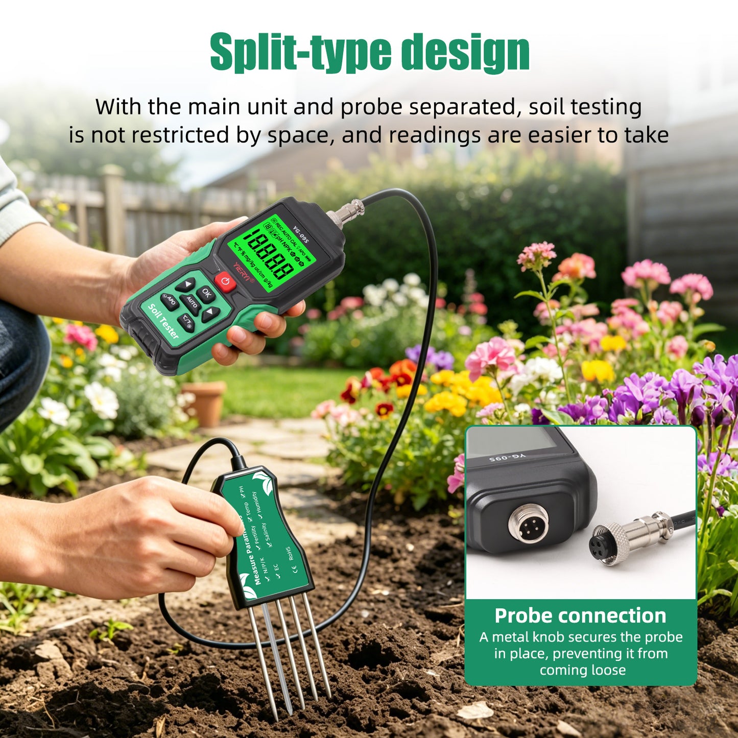 YG-09s9 9-in-1 PH/BC/salinity/fertility/nitrogen, phosphorus, potassium/temperature/humidity handheld soil tester can store and view 12 sets of records Yieryi
