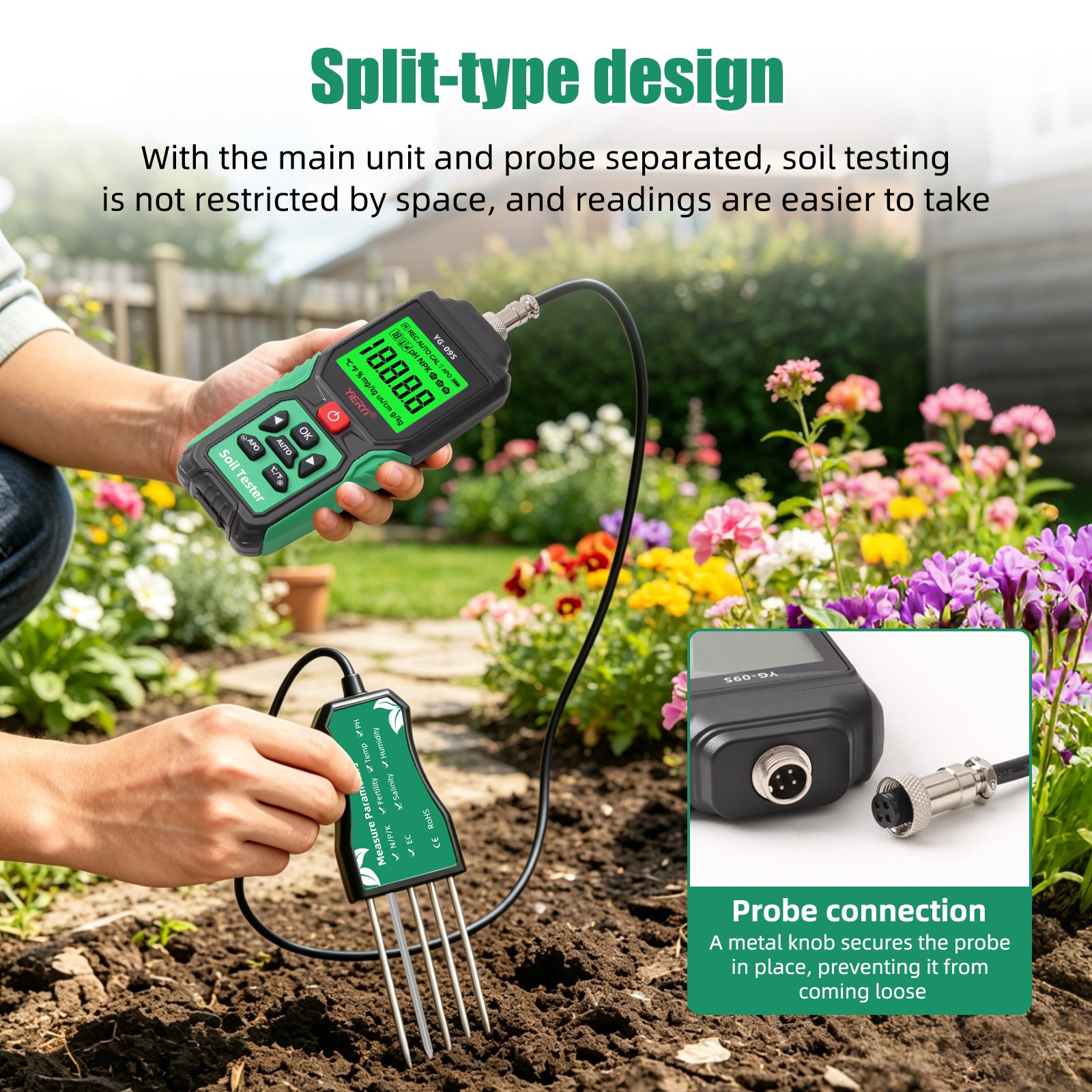 YG-09s9 9-in-1 PH/BC/salinity/fertility/nitrogen, phosphorus, potassium/temperature/humidity handheld soil tester can store and view 12 sets of records Yieryi