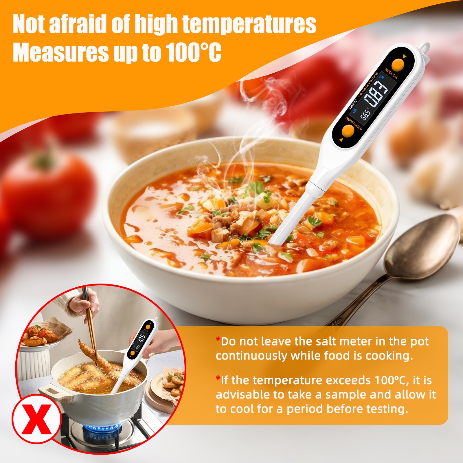 YIERYI Professional 5-in-1 Food Salt Meter High-Precision Water Quality Analysis Digital Salt Monitor EC / TDS / SALT / S.G. / TEMP Tester for Kitchen Yieryi