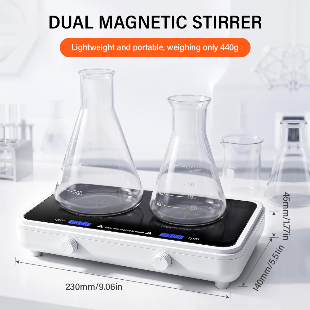 Dual‑Position Magnetic Stirrer, Mini Lab Liquid & Pigment Mixer, 500‑1000ml Per Station, Adjustable Speed 600‑4000 RPM, Two‑Channel Laboratory Stirring Equipment Yieryi