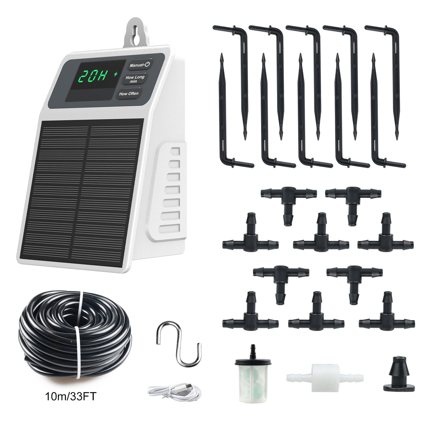 Solar Powered Automatic Drip Irrigation System 10 Plant Capacity IPX5 2200mAh UV-Resistant 4mm Tubing, Customizable Watering Schedule Yieryi