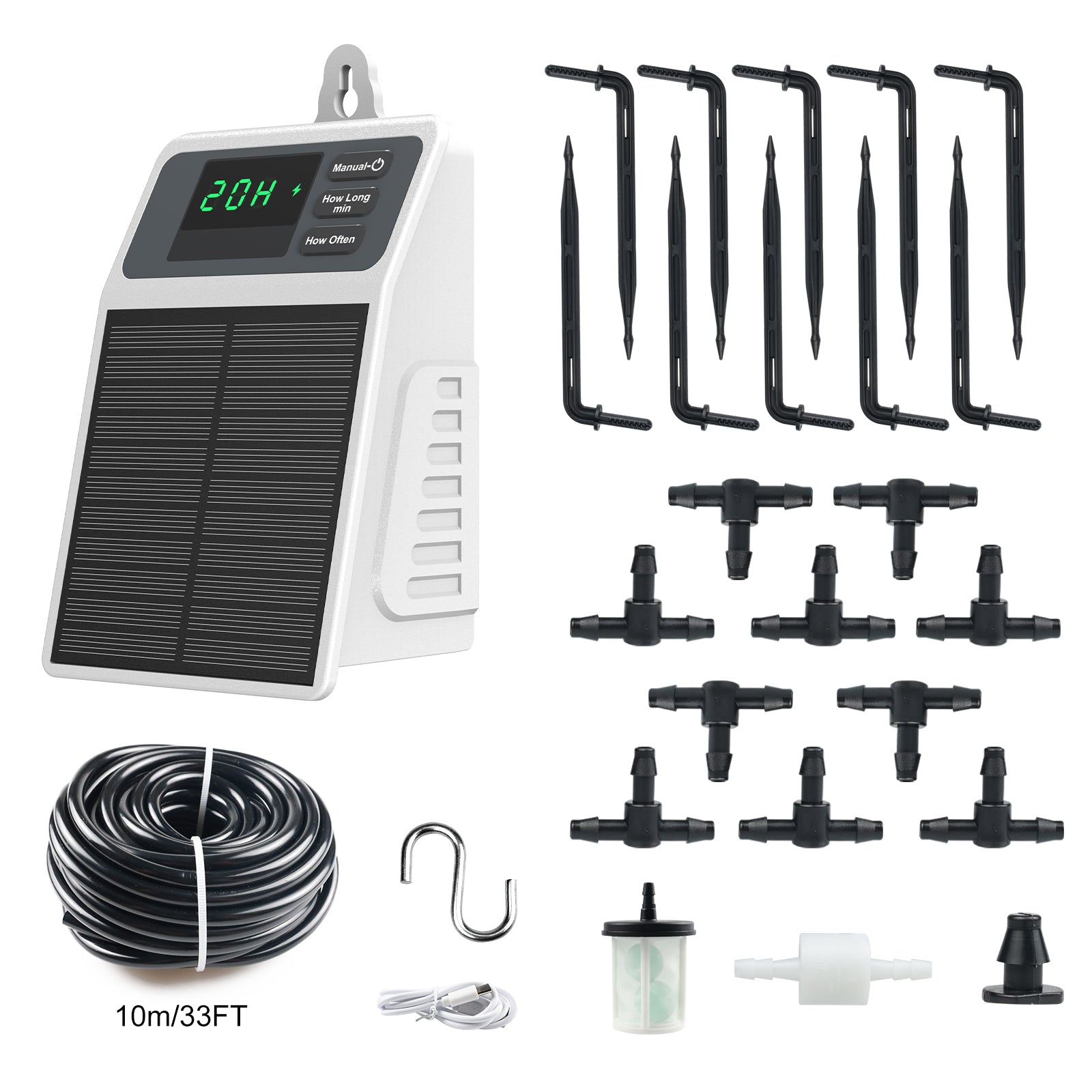 Solar Powered Automatic Drip Irrigation System 10 Plant Capacity IPX5 2200mAh UV-Resistant 4mm Tubing, Customizable Watering Schedule Yieryi