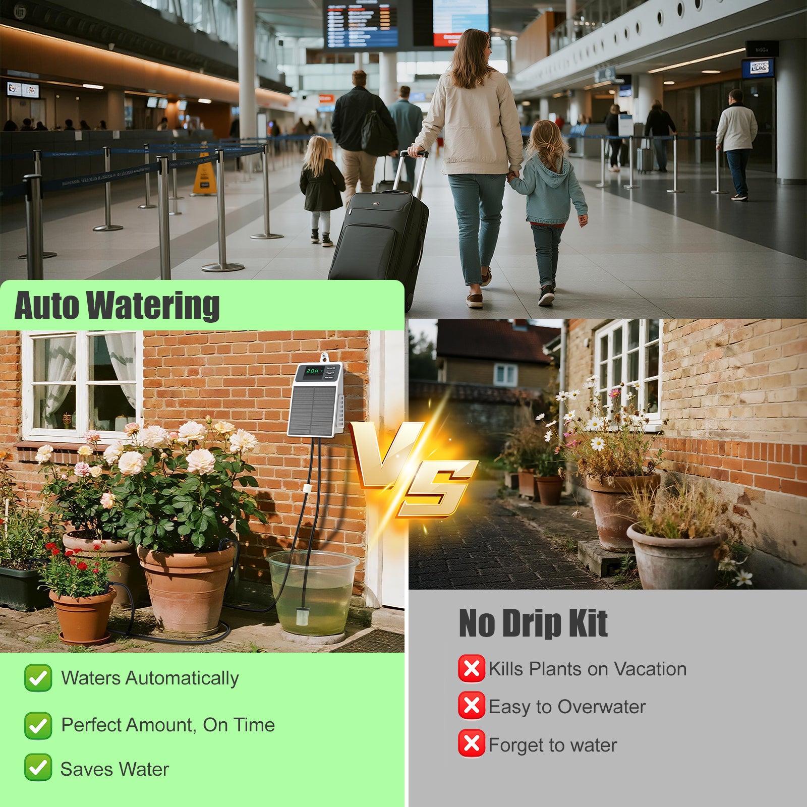 Solar Powered Automatic Drip Irrigation System 10 Plant Capacity IPX5 2200mAh UV-Resistant 4mm Tubing, Customizable Watering Schedule Yieryi