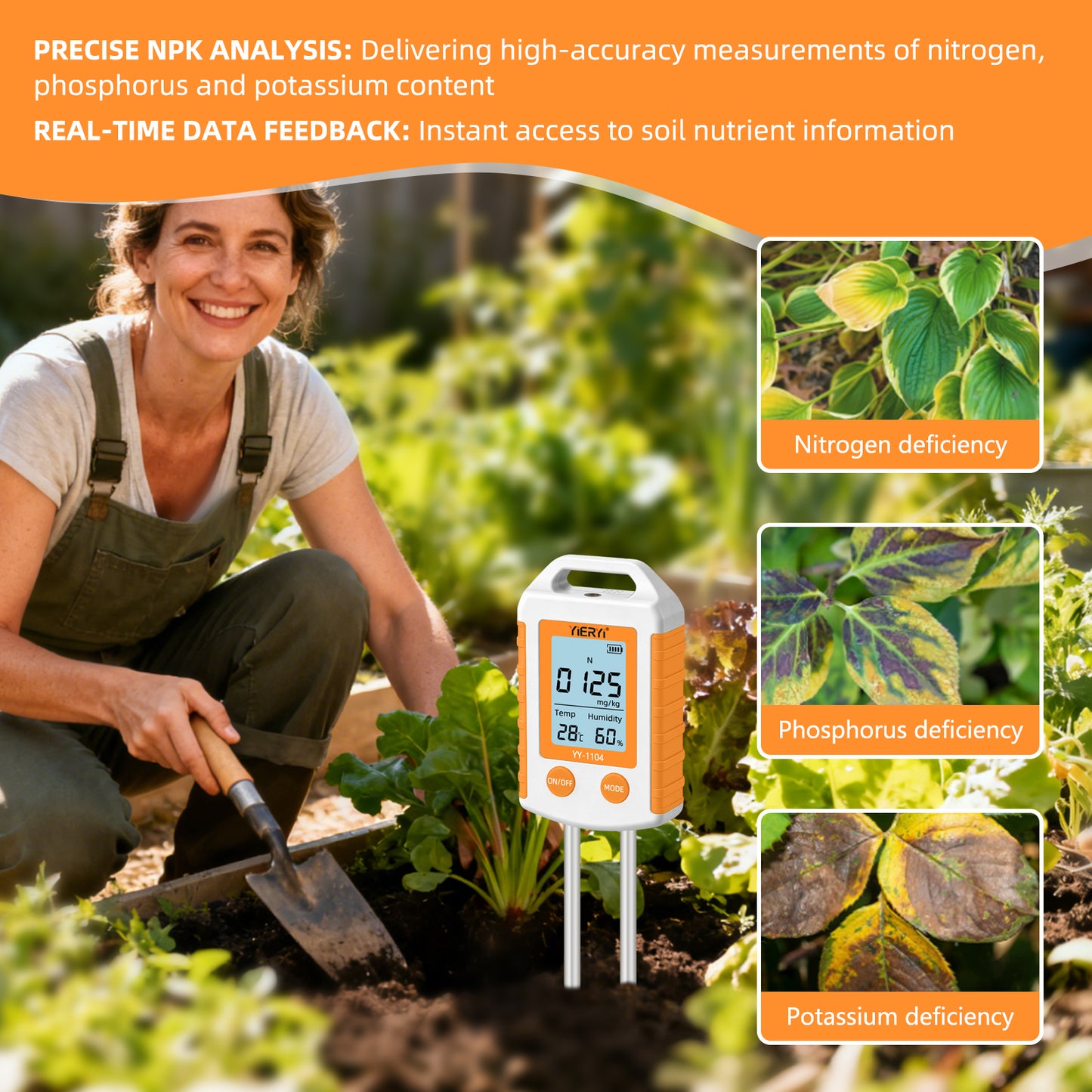 YIERYI 6-in-1 Soil Tester with NPK, pH, Temp & Humidity Soil Meter for Gardening & Farming Yieryi