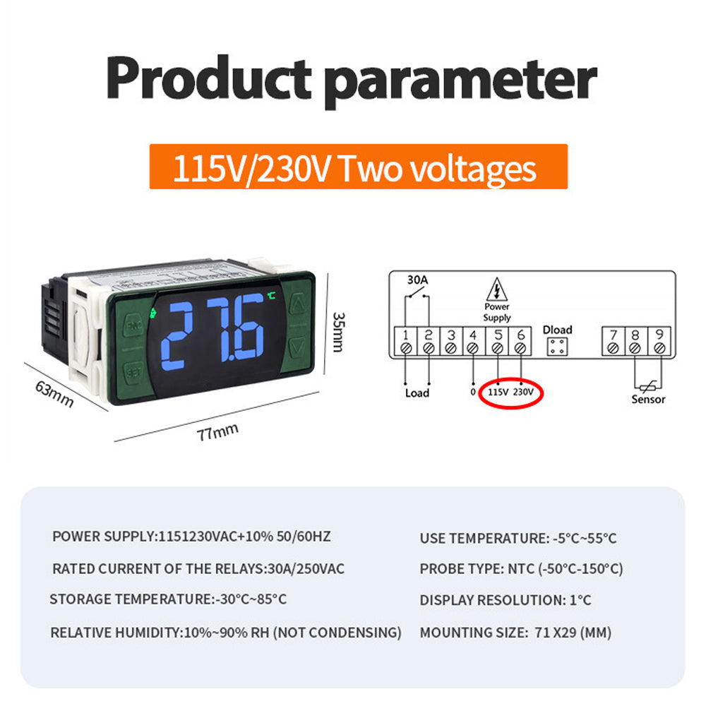 SH‑512E Refrigerator Temperature Controller, Cooling, Heating, Defrost & Fan Delay Start Freezer Thermostat Yieryi