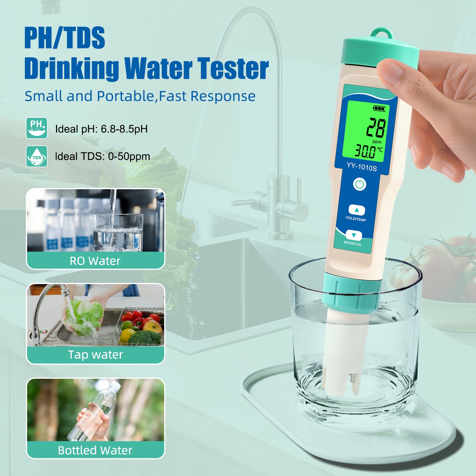YY-1010S 10-in-1 Water Quality Test Pen | PH, TDS, EC, Salinity, ORP, H2, S.G, Temperature, Chlorine, Resistivity Yieryi