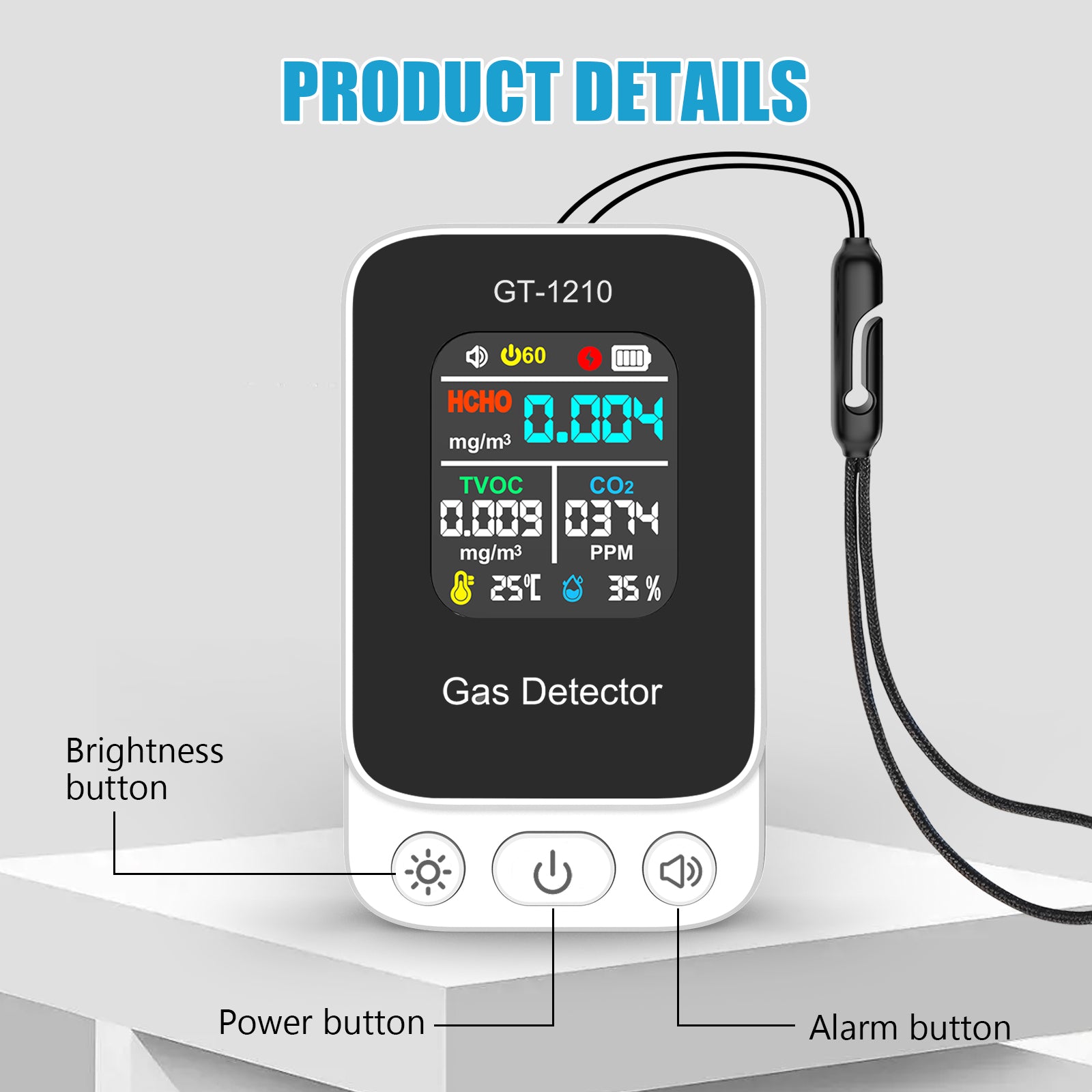 5‑in‑1 HCHO TVOC CO Temp Humidity Air Quality Gas Detector Yieryi