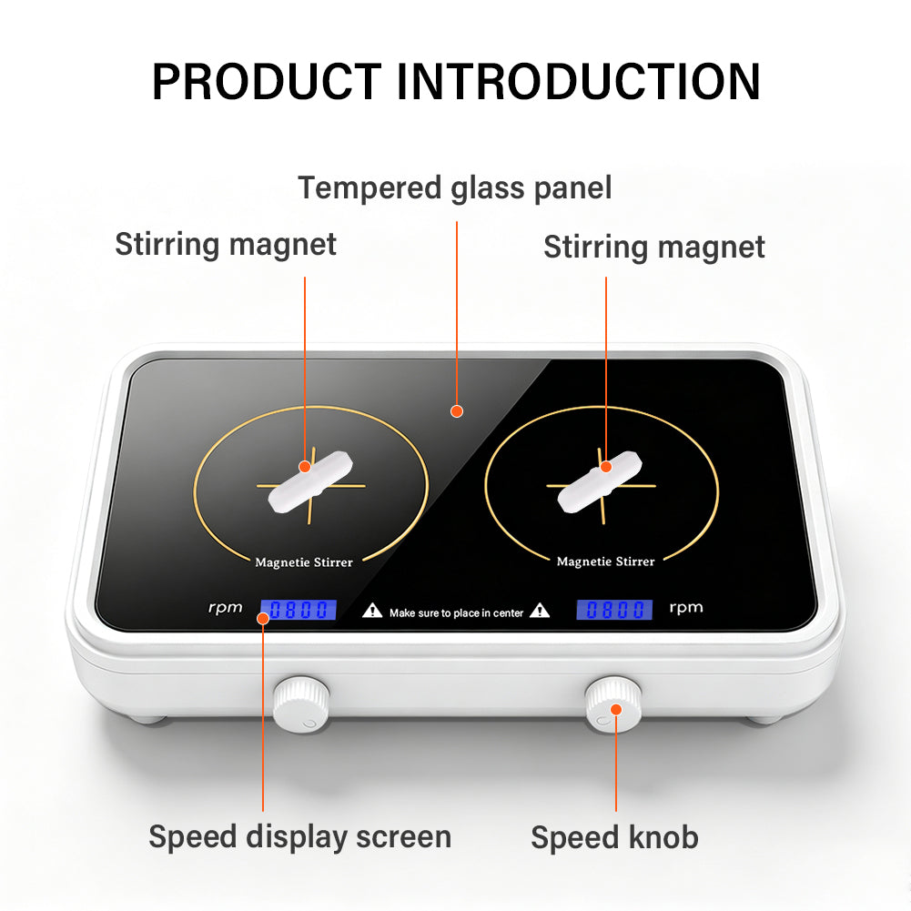Dual‑Position Magnetic Stirrer, Mini Lab Liquid & Pigment Mixer, 500‑1000ml Per Station, Adjustable Speed 600‑4000 RPM, Two‑Channel Laboratory Stirring Equipment Yieryi