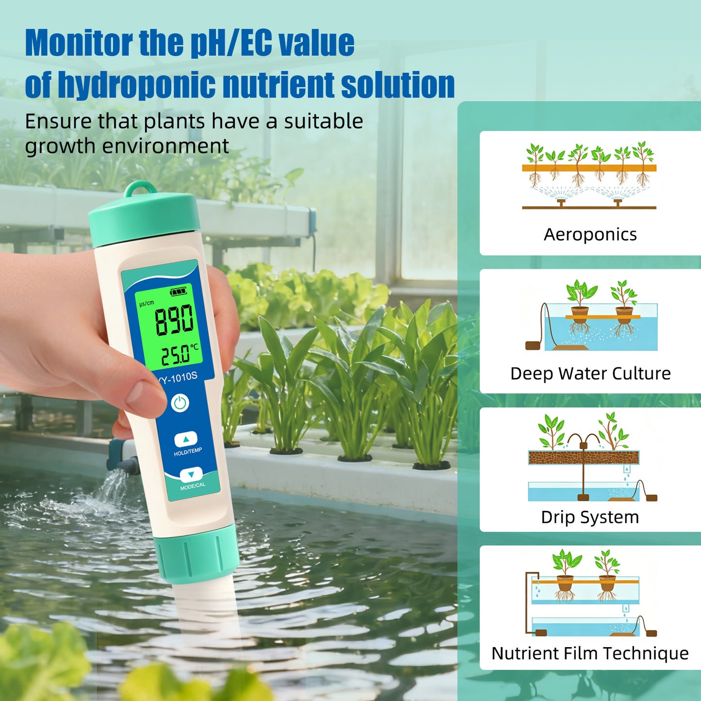 YY-1010S 10-in-1 Water Quality Test Pen | PH, TDS, EC, Salinity, ORP, H2, S.G, Temperature, Chlorine, Resistivity Yieryi