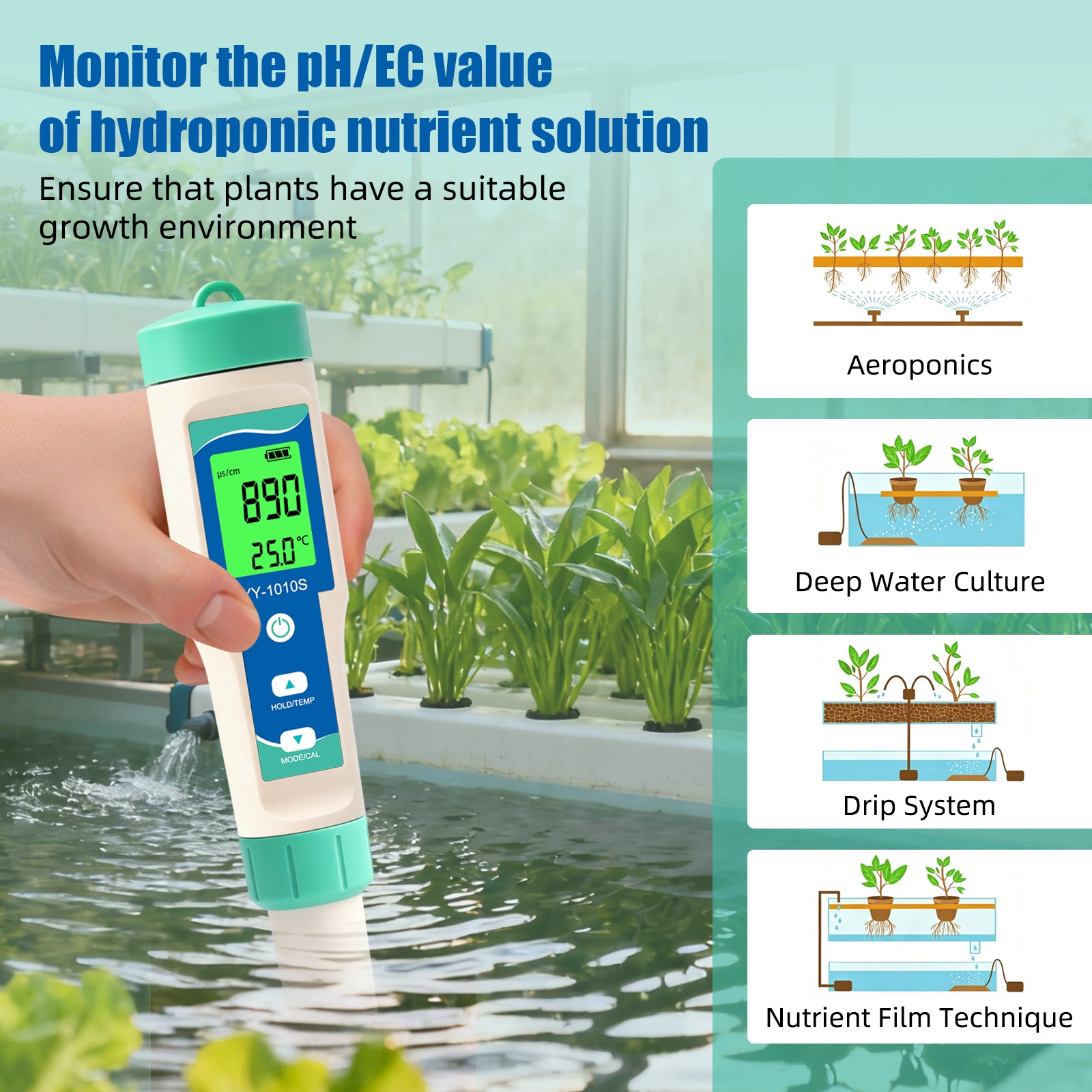 YY-1010S 10-in-1 Water Quality Test Pen | PH, TDS, EC, Salinity, ORP, H2, S.G, Temperature, Chlorine, Resistivity Yieryi